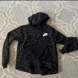 Nike Black Hoodie with White Swoosh Pattern